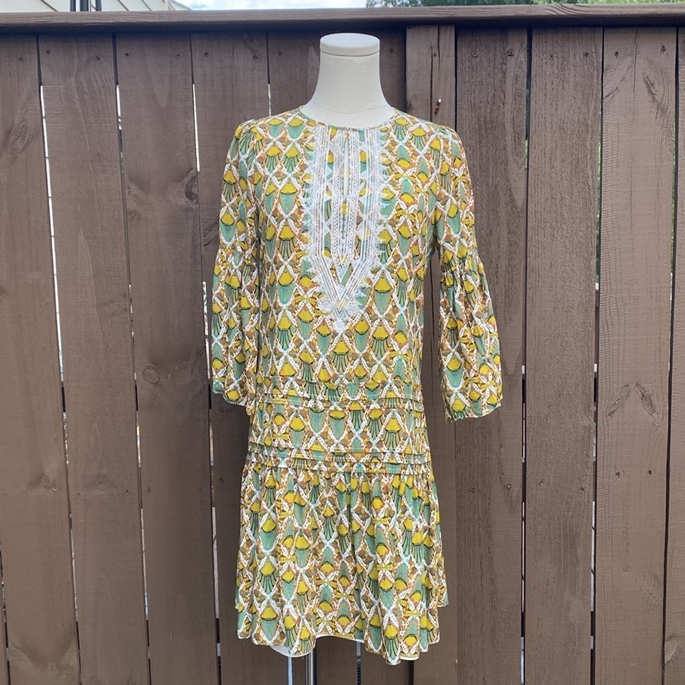 Kobi Halperin Lulu Silk Drop Waist Dress in Ivory Multicolor size XS